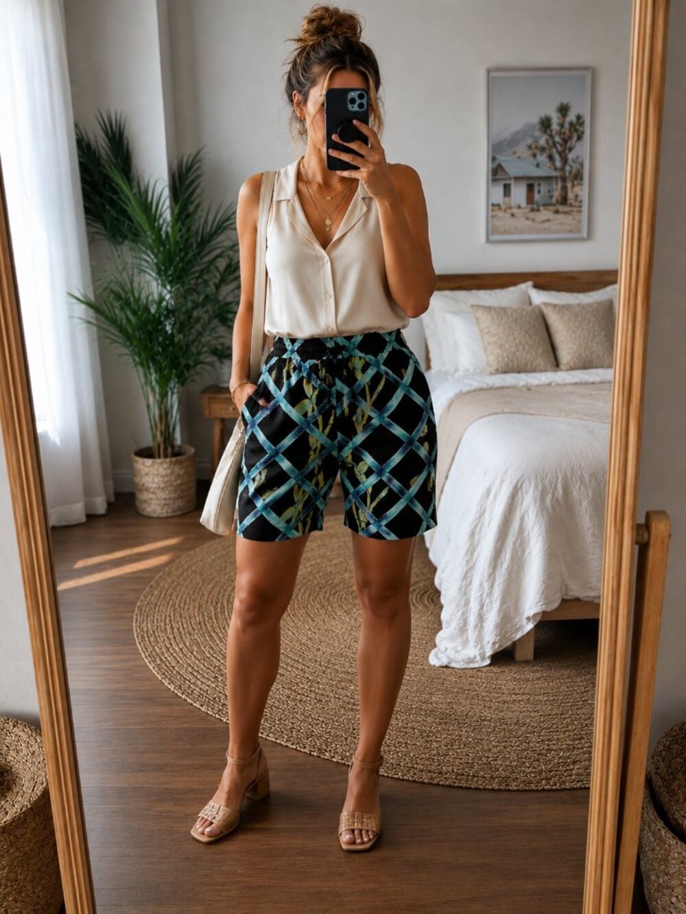 Harold’s Size 10 Abstract Bamboo Print Wide Leg Cropped Pants